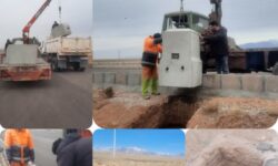 اجرای فونداسیون بتنی جهت نصب تیرهای برق میدان ورودی کوهپایه